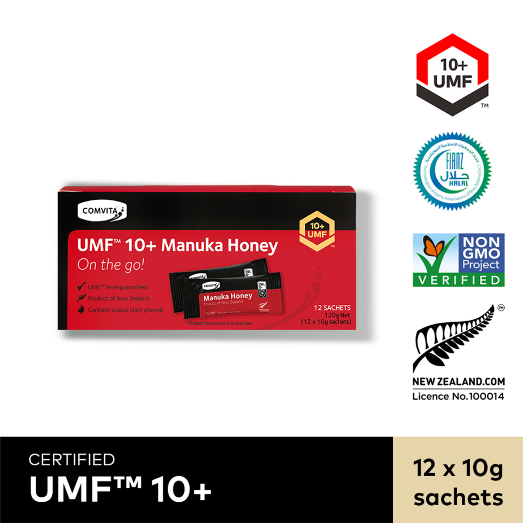 UMF™ 10+ Manuka Honey, 12 sachets.