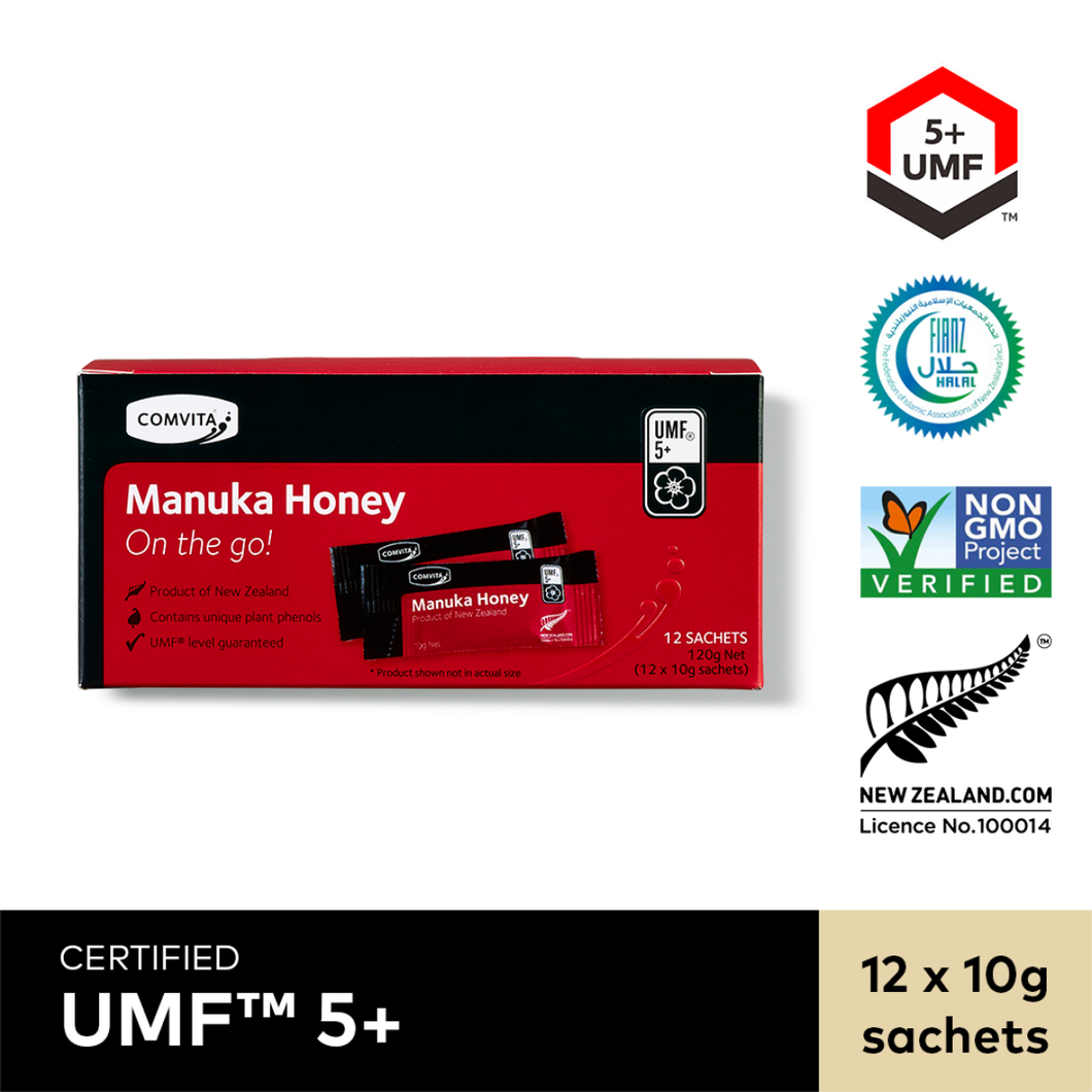 UMF™ 5+ Manuka Honey, 12 sachets.